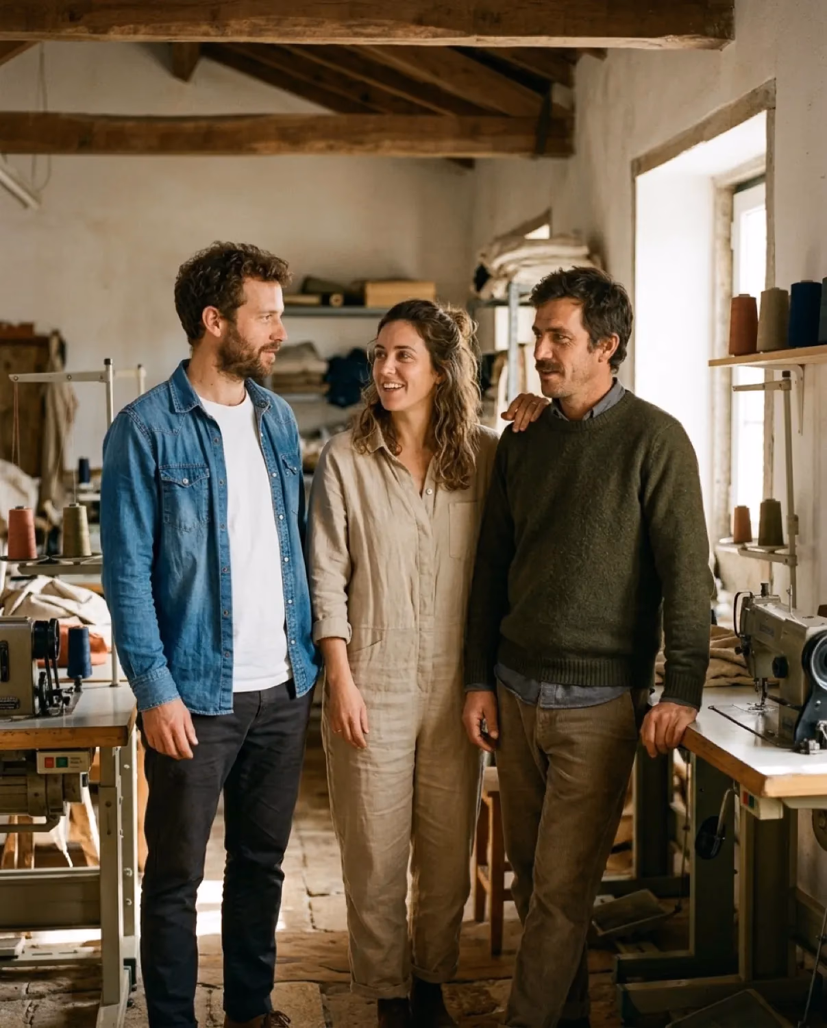 Detail: Naht eines Overshirts, gold-rot, Werkstattlicht